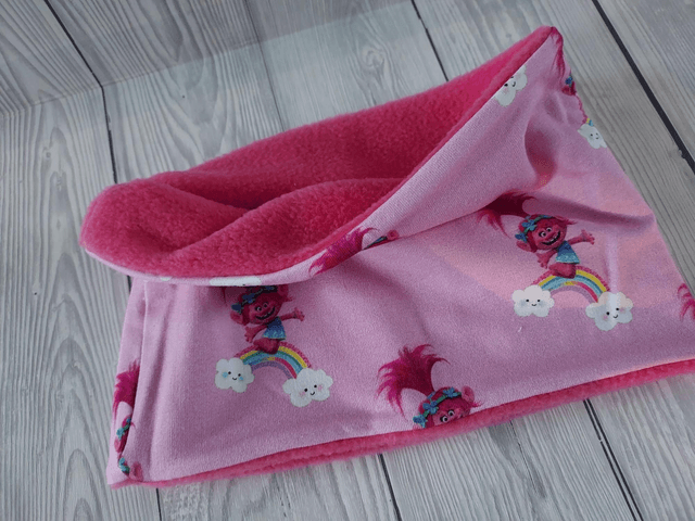 Troll Neck Warmer, Snood with Pink Fleece,