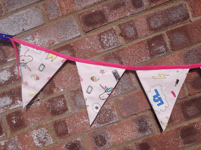 Girly Pink lol Unicorn Bunting Flags, Cotton Bunting, Garland, Wall Hanging