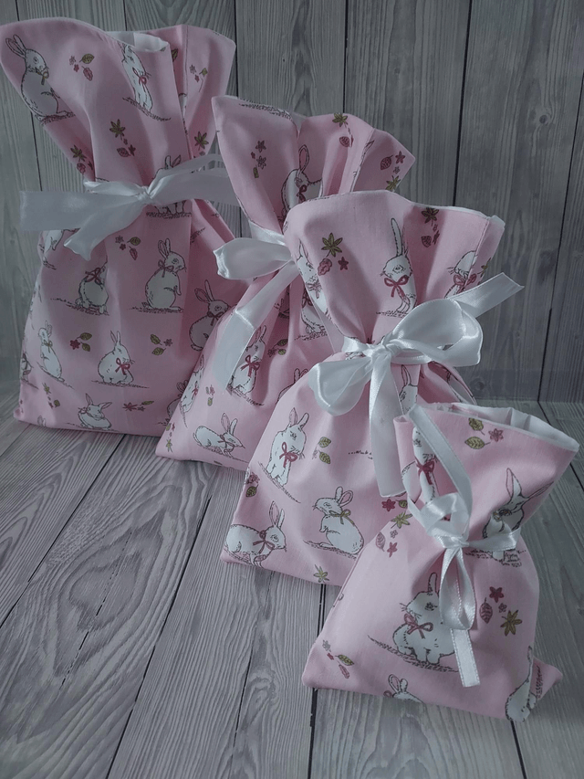 Baby Pink Easter Bags Cotton Reusable Gift Bags, Party Bags, Gift Bags, Easter Bunny New Born Baby, Mothers Day Gift, Easter Eggs fully lined