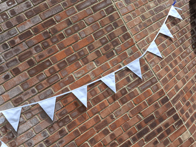 Wedding White Fabric Double Sided Bunting , Venue decoration Classic traditional, PURE Bright WHITE Garden Banner Wedding Christening Garden Party