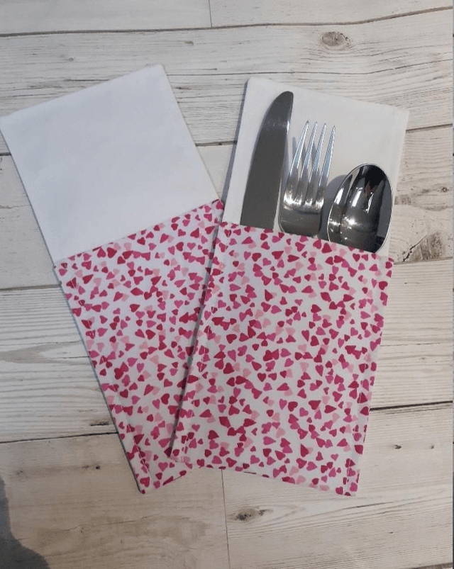 Pink Love Hearts cutlery holders Pair, Cutlery Pouches, Home Decor, Valentines Day, Valentines Gift, Love, Dinner table