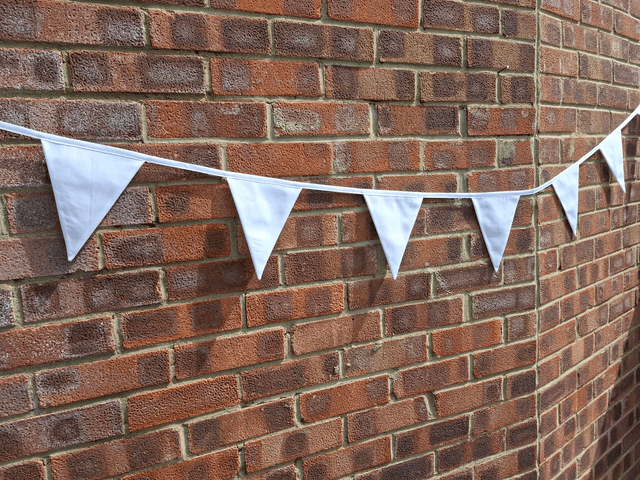 Wedding White Fabric Double Sided Bunting , Venue decoration Classic traditional, PURE Bright WHITE Garden Banner Wedding Christening Garden Party