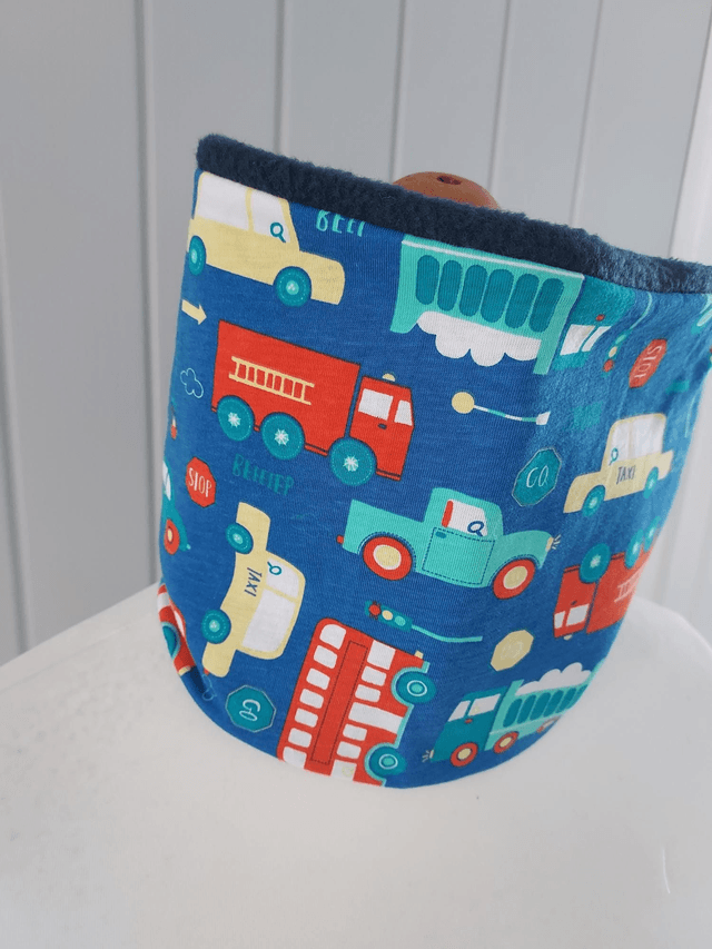 Vehicles Neck Warmer, Snood with Navy Blue Fleece,