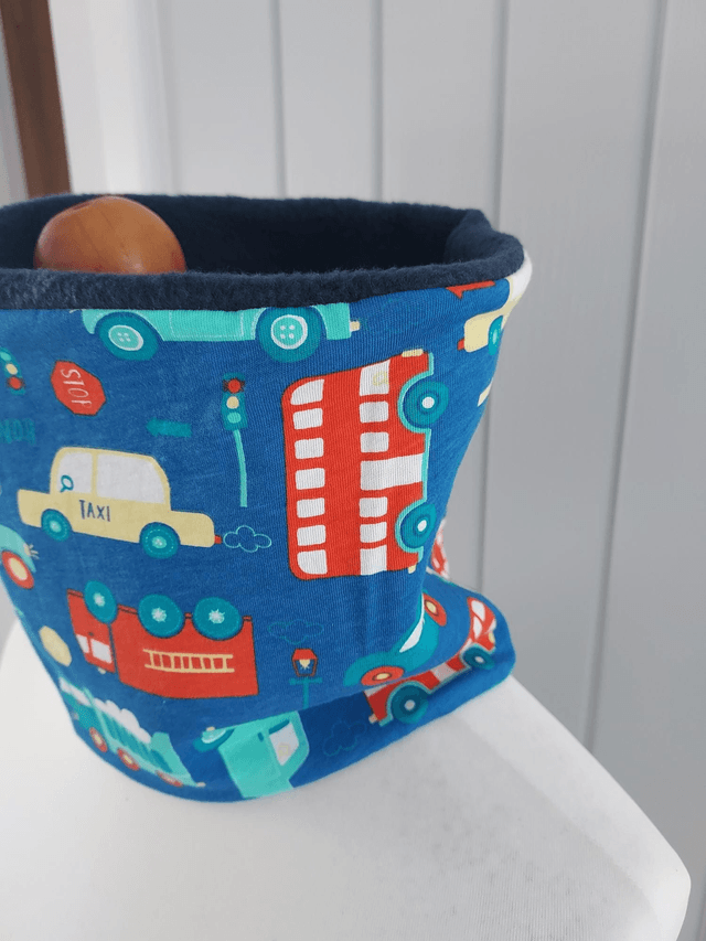 Vehicles Neck Warmer, Snood with Navy Blue Fleece,