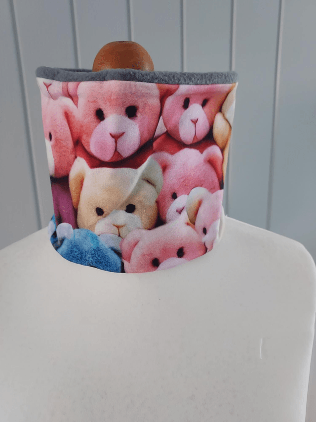 Bears Neck Warmer, Snood with Grey Fleece,