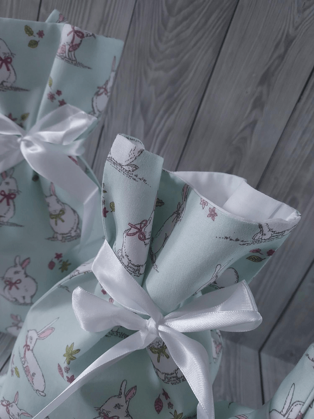 Baby Green Easter Bags Cotton Reusable Gift Bags, Party Bags, Gift Bags, Easter Bunny New Born Baby, Mothers Day Gift, Easter Eggs fully lined