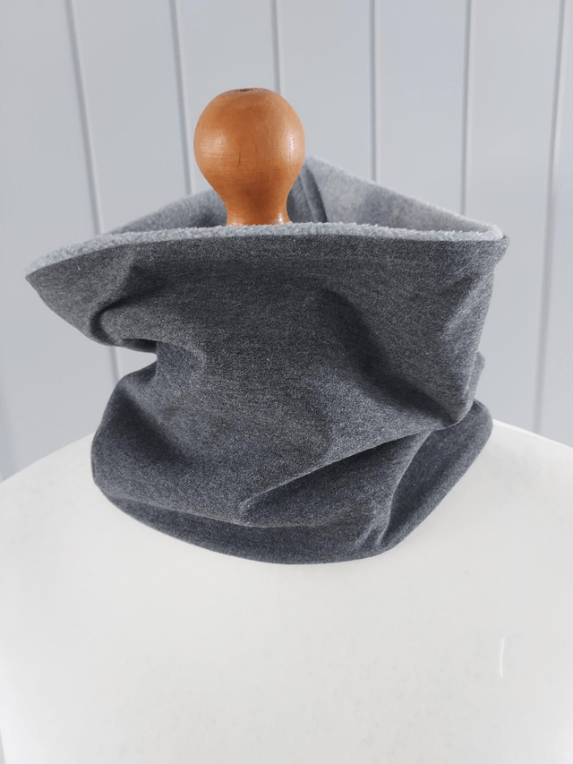 Plain Grey Neck Warmer, Snood with Grey Fleece,