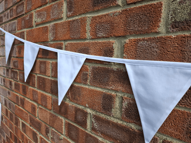Wedding White Fabric Double Sided Bunting , Venue decoration Classic traditional, PURE Bright WHITE Garden Banner Wedding Christening Garden Party