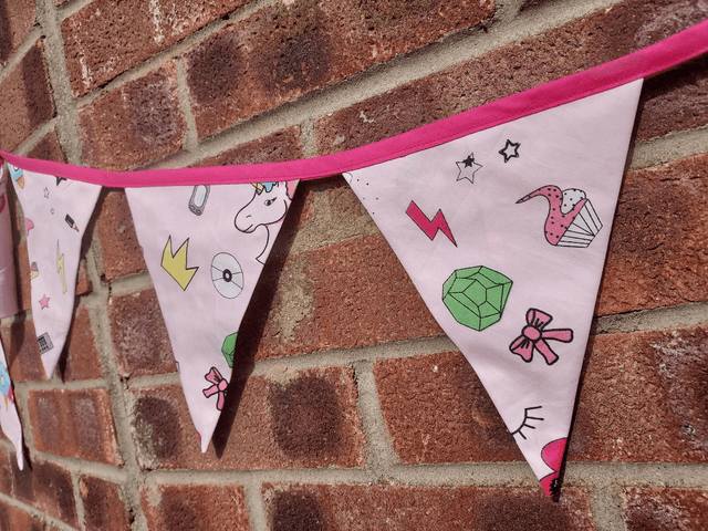 Girly Pink lol Unicorn Bunting Flags, Cotton Bunting, Garland, Wall Hanging
