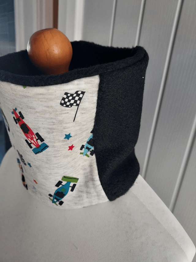 Racing Car Neck Warmer, Snood with Black Fleece,