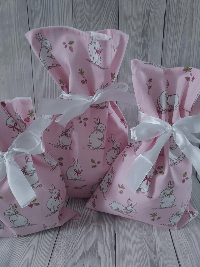 Baby Pink Easter Bags Cotton Reusable Gift Bags, Party Bags, Gift Bags, Easter Bunny New Born Baby, Mothers Day Gift, Easter Eggs fully lined