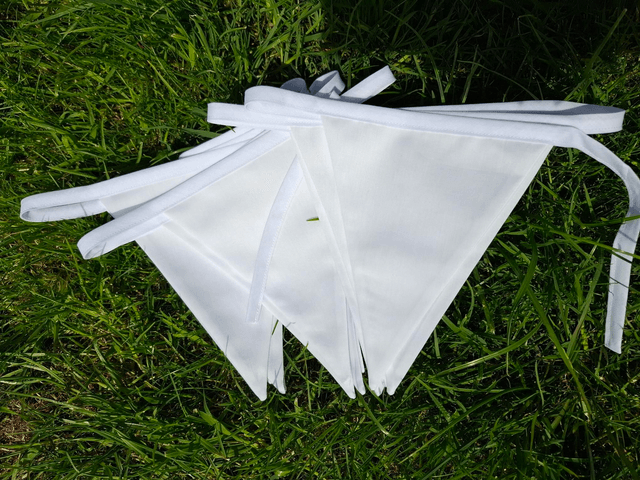 Wedding White Fabric Double Sided Bunting , Venue decoration Classic traditional, PURE Bright WHITE Garden Banner Wedding Christening Garden Party