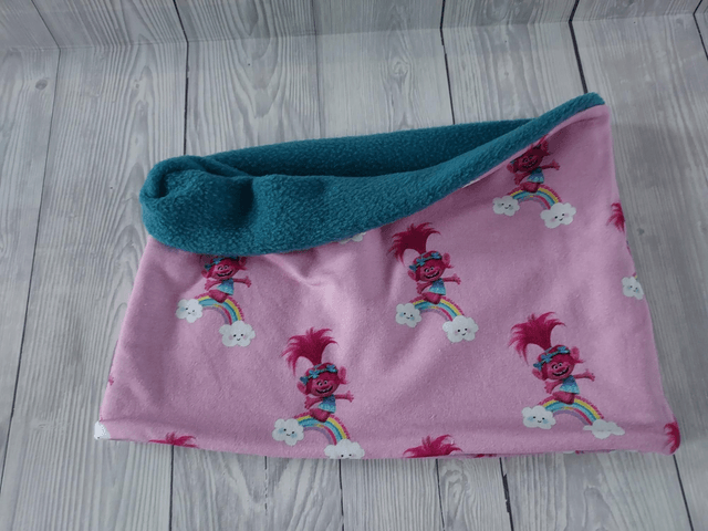 Troll Neck Warmer, Snood with Teal Fleece,