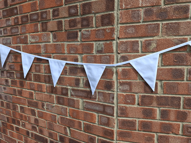 Wedding White Fabric Double Sided Bunting , Venue decoration Classic traditional, PURE Bright WHITE Garden Banner Wedding Christening Garden Party