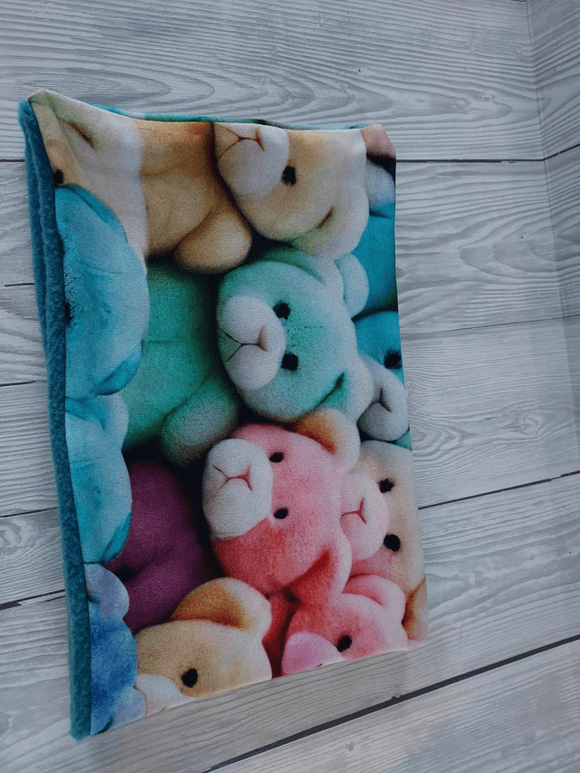  Bears Neck Warmer, Snood with Teal Fleece, 