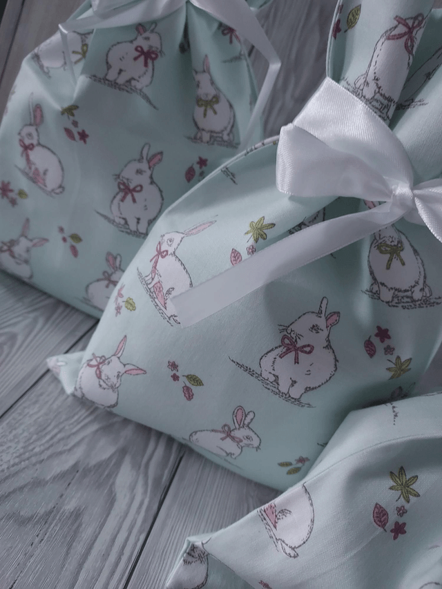 Baby Green Easter Bags Cotton Reusable Gift Bags, Party Bags, Gift Bags, Easter Bunny New Born Baby, Mothers Day Gift, Easter Eggs fully lined