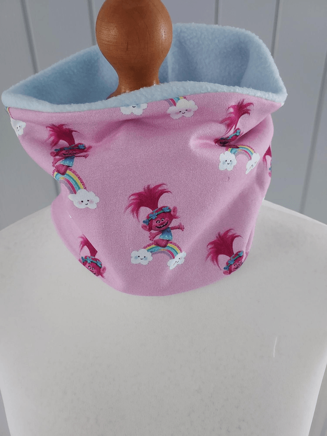 Troll Neck Warmer, Snood with Baby Blue Fleece,