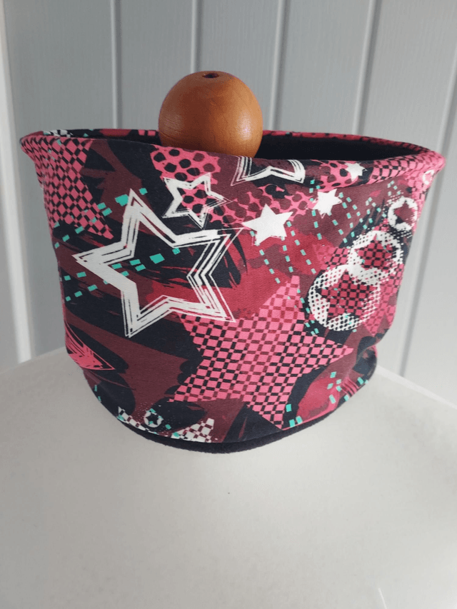 Pink and Black Stars Neck Warmer, Snood with Black Fleece,