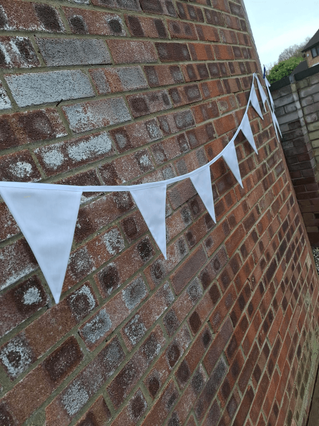 Wedding White Fabric Double Sided Bunting , Venue decoration Classic traditional, PURE Bright WHITE Garden Banner Wedding Christening Garden Party