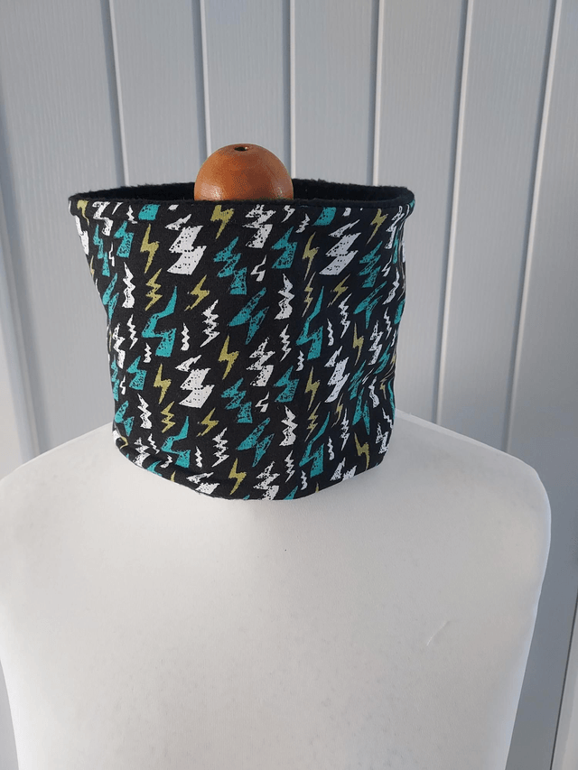 Thunder Lighting Bolt Neck Warmer, Snood with Black Fleece,