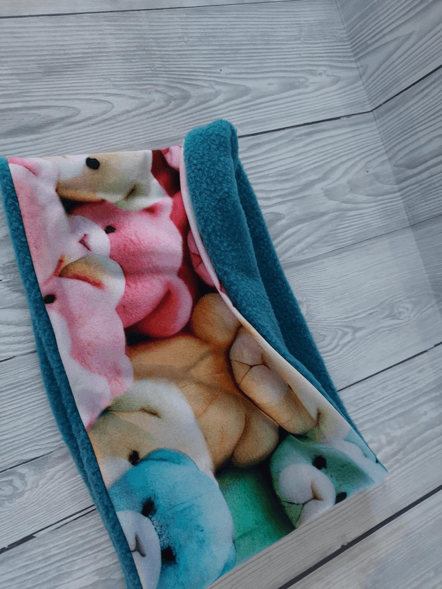  Bears Neck Warmer, Snood with Teal Fleece, 