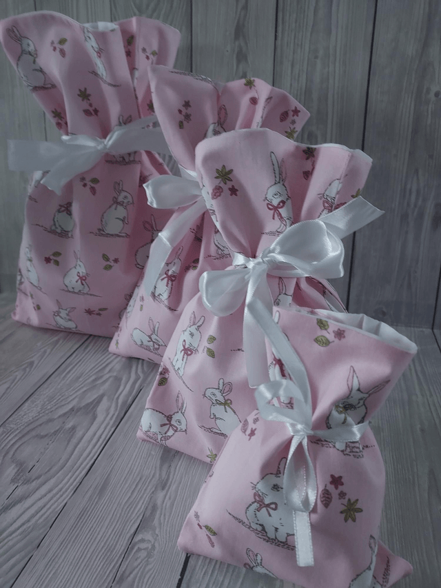 Baby Pink Easter Bags Cotton Reusable Gift Bags, Party Bags, Gift Bags, Easter Bunny New Born Baby, Mothers Day Gift, Easter Eggs fully lined