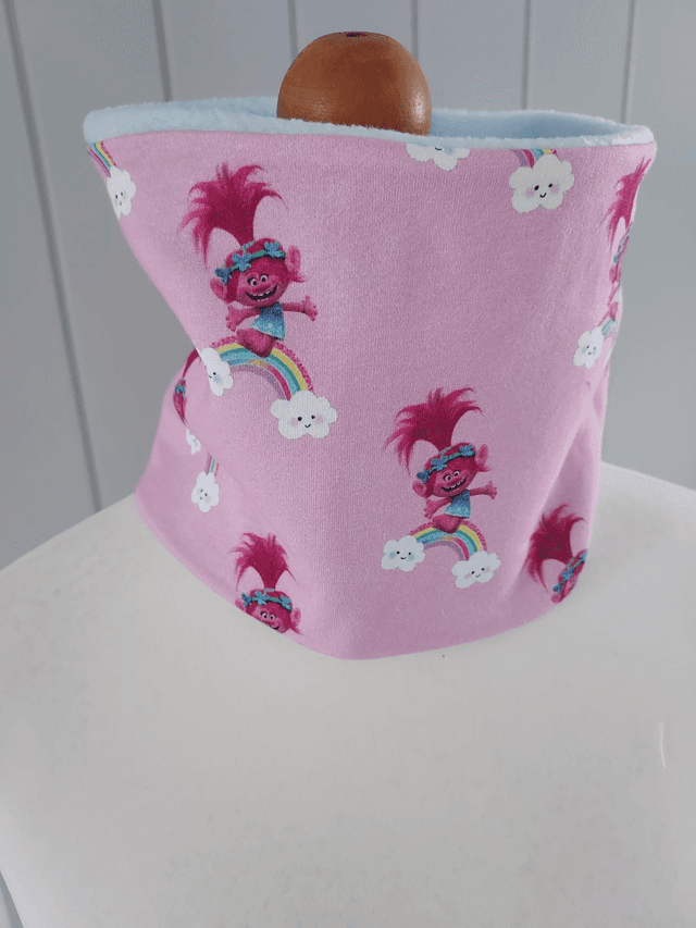 Troll Neck Warmer, Snood with Baby Blue Fleece,