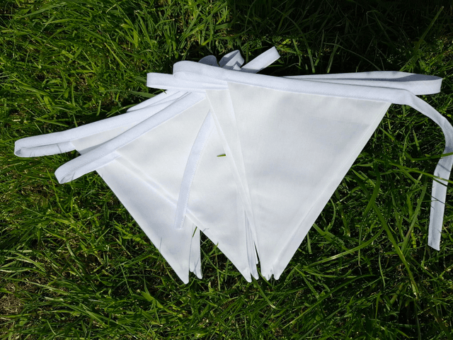 Wedding White Fabric Double Sided Bunting , Venue decoration Classic traditional, PURE Bright WHITE Garden Banner Wedding Christening Garden Party
