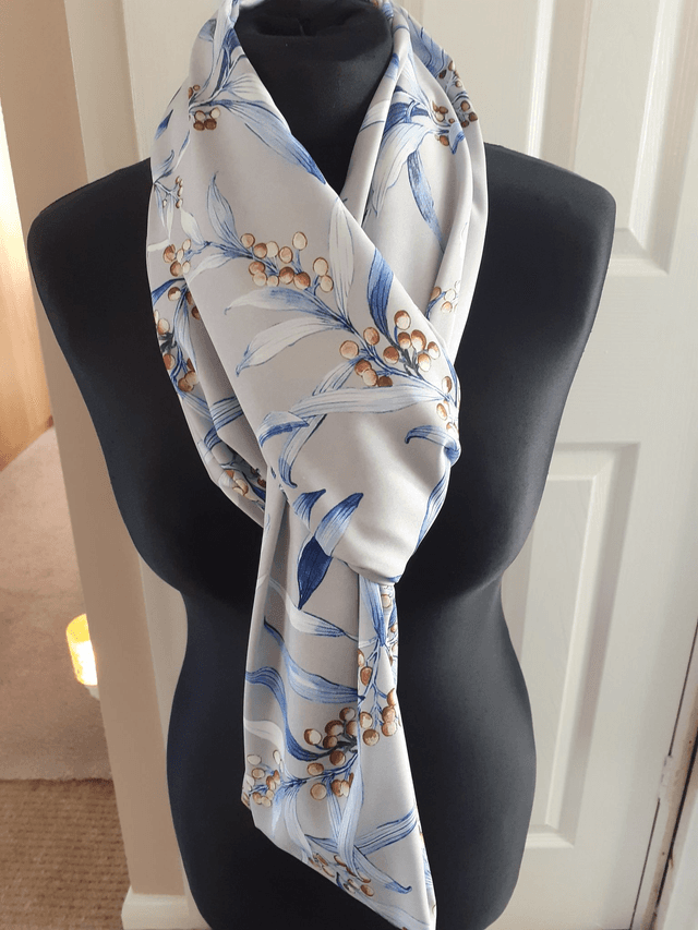 Grey floral, infinity scarf, blue, white and brown flower, loop scarf, wrap, shawl, Mothers Day Gift, Scarf, Scarf Women